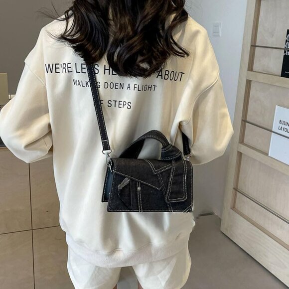 Women Denim Small Square Bag Patchwork Shoulder Handbag Premium Texture Crossbod - Picture 2 of 6